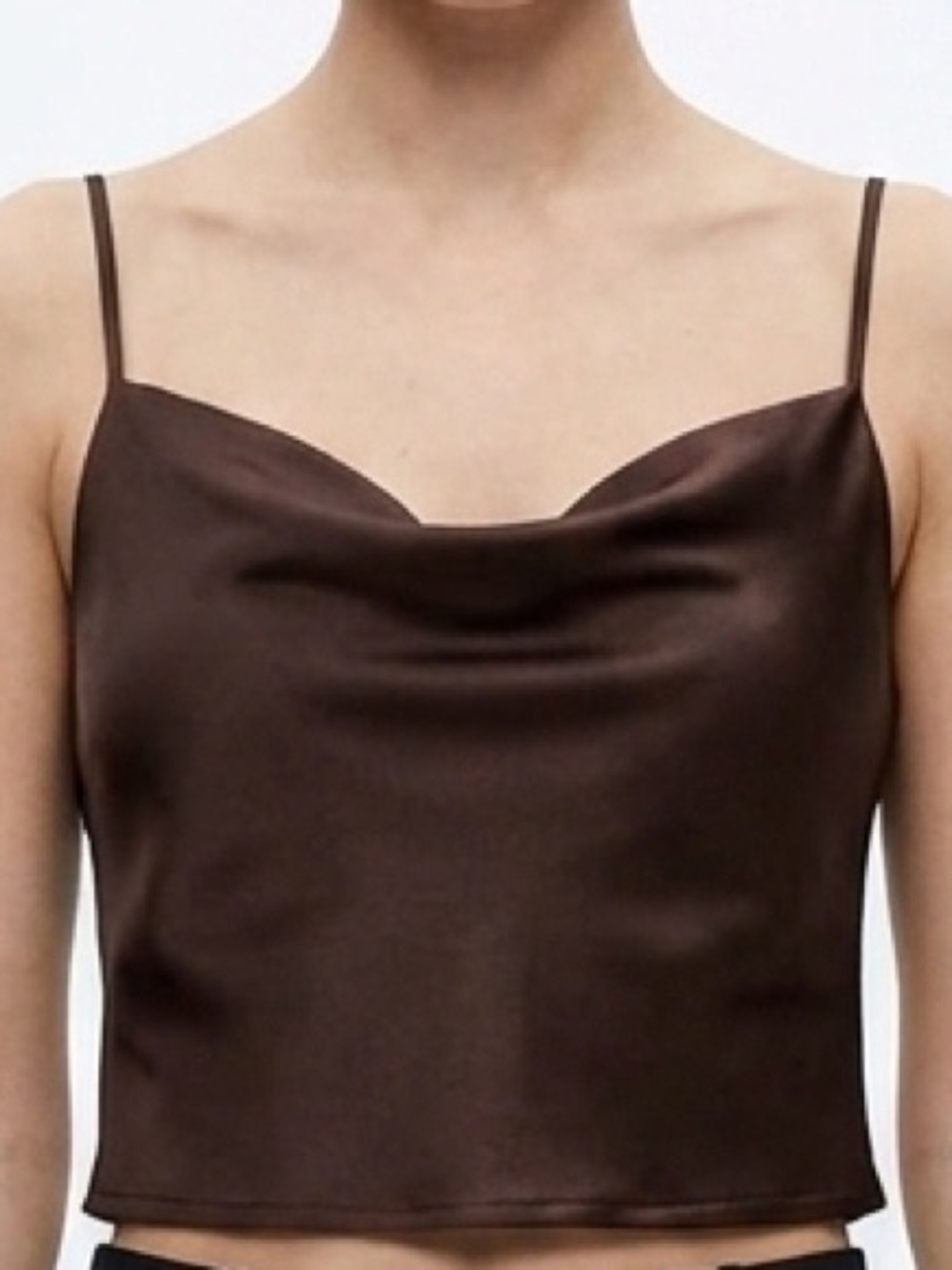 Zara Cowl Neck Spaghetti Strap Brown Cami Top Shirt M